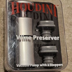 HOUDINI Wine Preserver Vacuum Pump with 2 Stoppers & Case - NEW in Box